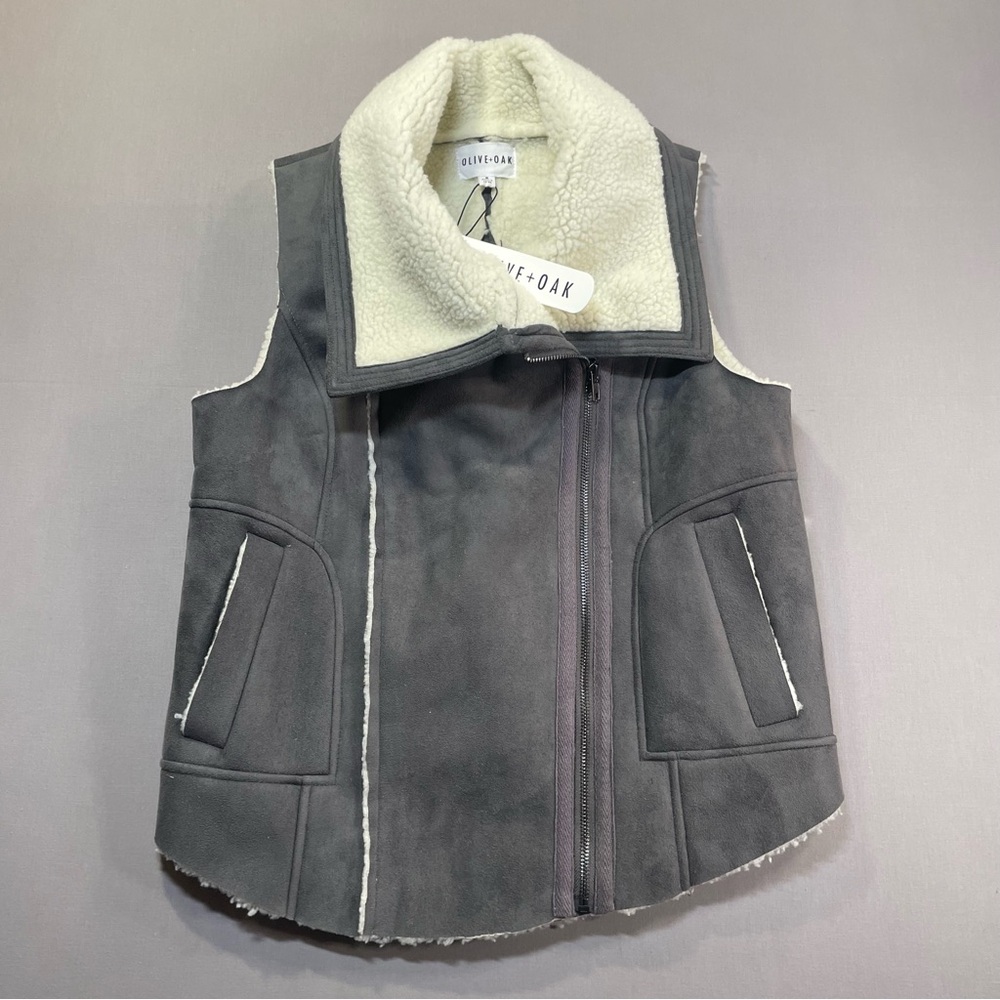 NWT Olive & Oak Faux Suede Moto Vest w/ Asymmetrical Zip - Womens Medium